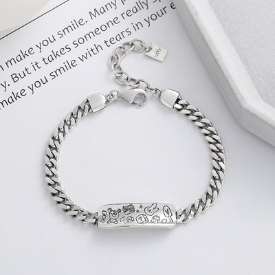 Pulsera de Plata S925 con Diseño Graffiti - Conejo y Osito - Image 4