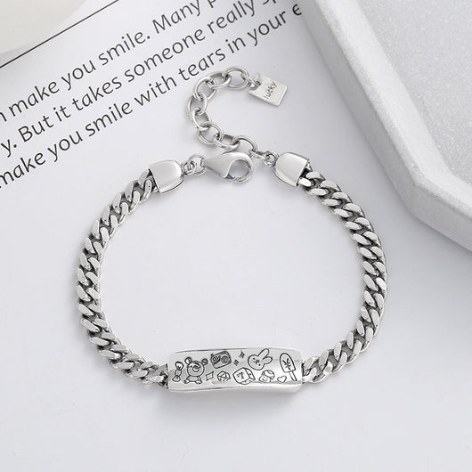 Pulsera de Plata S925 con Diseño Graffiti - Conejo y Osito - Image 4