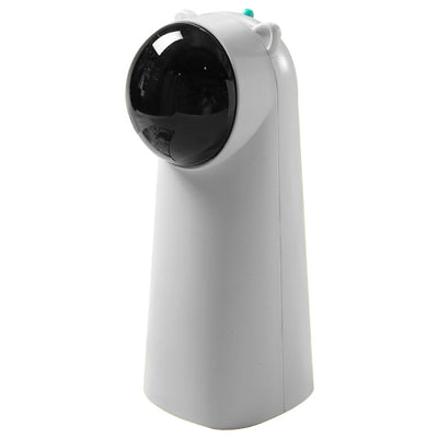 White automatic laser cat toy with a black dome projector and small cat ear details on top, featuring a green button. - Image 8