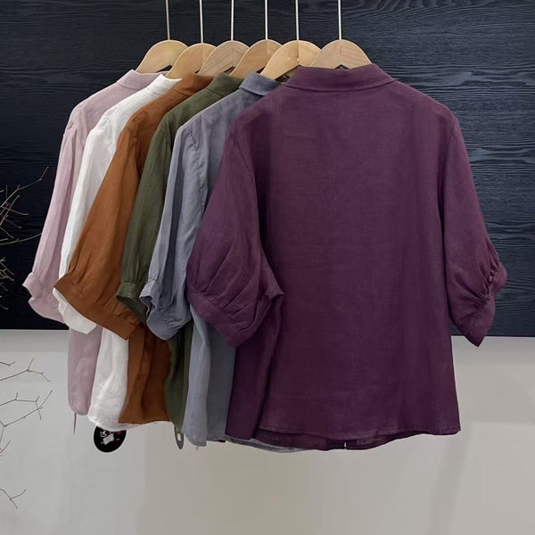 Blusa de Lino Transpirable para Mujer - Diseño Versátil Color Sólido