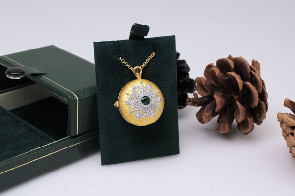 Collar Colgante Copo de Nieve en Plata 925 y Oro Verde con Portafoto