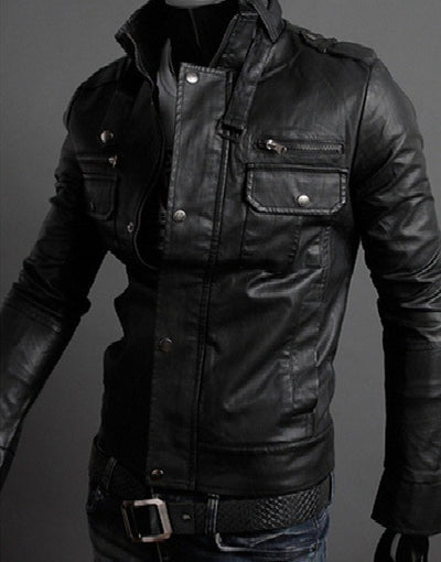 Chaqueta de Cuero para Motociclista con Cuello de Pie Elegante - Image 9
