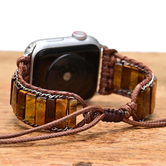 Pulsera Reloj de Moda Masculina con Piedra Ojo de Tigre - Cadena Rectangular