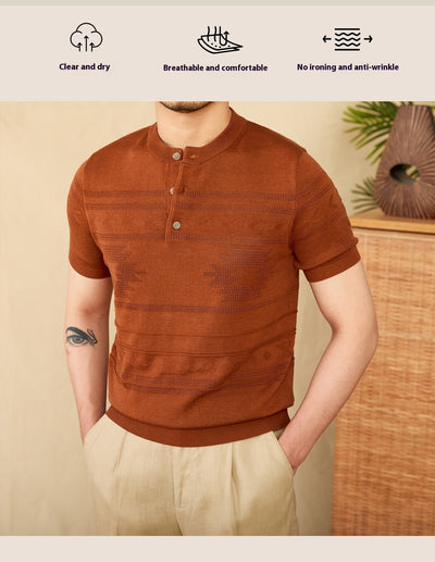 Camiseta Henley de Manga Corta en Mezcla Tencel Algodón Jacquard - Image 15