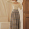 Conjunto Falda Cuadrille Retro Elegante - Blusa y Falda Plisada de Temperamento