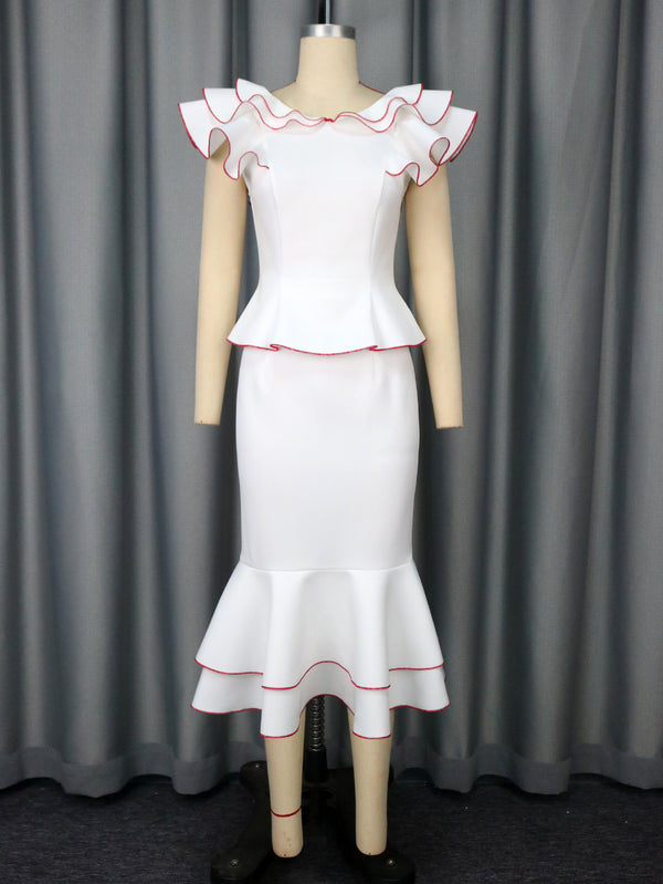 Conjunto Elegante: Blusa con Volantes y Falda Ajustada Efecto Sirena - Image 6