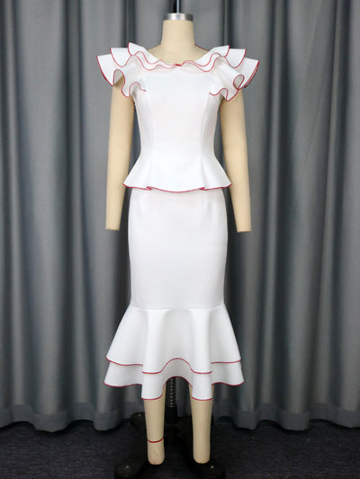 Conjunto Elegante: Blusa con Volantes y Falda Ajustada Efecto Sirena - Image 6