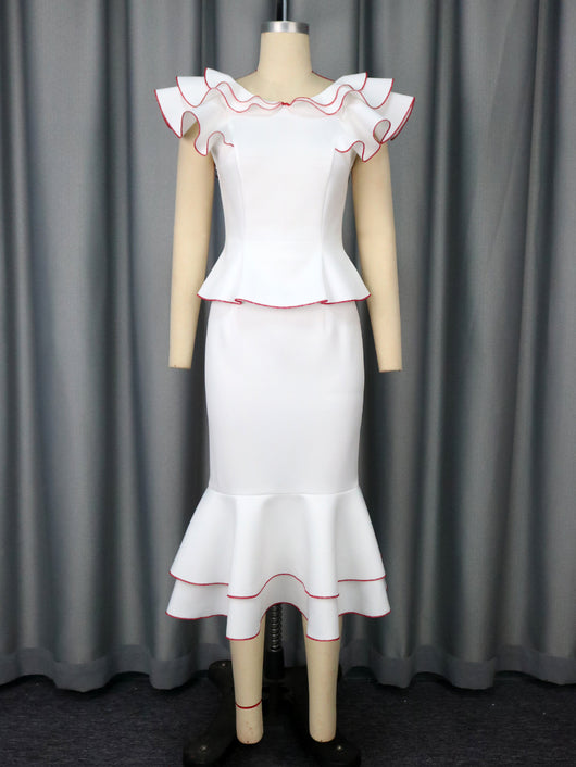 Conjunto Elegante: Blusa con Volantes y Falda Ajustada Efecto Sirena - Image 6