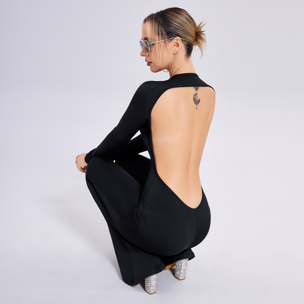 Jumpsuit Elegante de Espalda Descubierta con Manga Larga