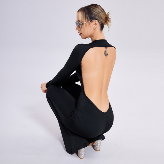 Jumpsuit Elegante de Espalda Descubierta con Manga Larga