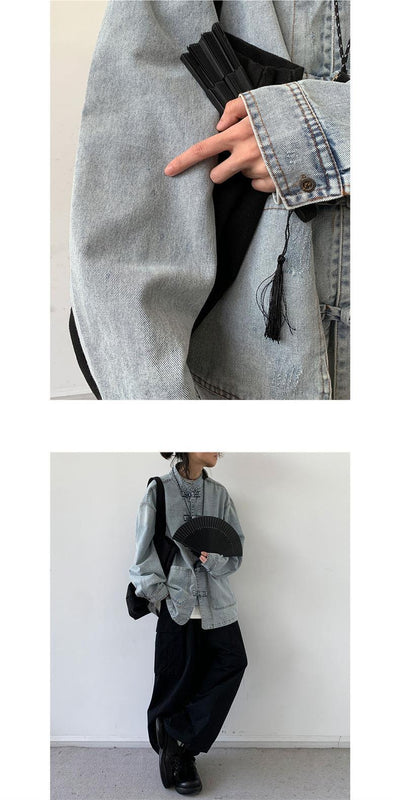 Camisa Denim Unisex con Cuello Parado y Botones Rana Retro - Image 10