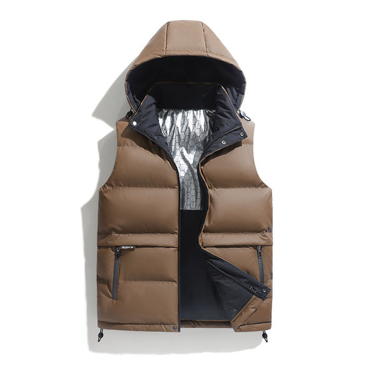 Chaleco Acolchado con Capucha para Hombre - Diseño Sólido Cálido - Image 3