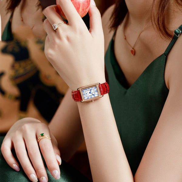 Reloj de Moda Rectangular para Mujer con Movimiento de Cuarzo