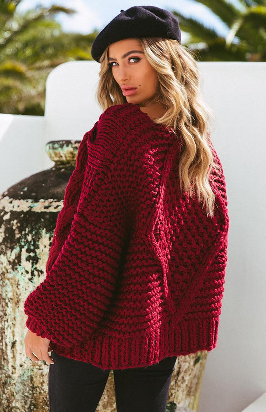 Cardigan Jacquard de Color Liso - Suéter Casual Holgado para Mujer - Image 13
