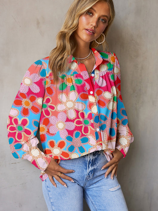 Blusa Elegante de Mangas Abullonadas Multicolor Estilo Europeo - Image 12