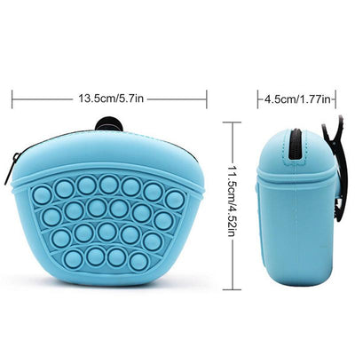 Light blue silicone pet treat pouch with a pop-it fidget design and black zipper closure. - Image 13