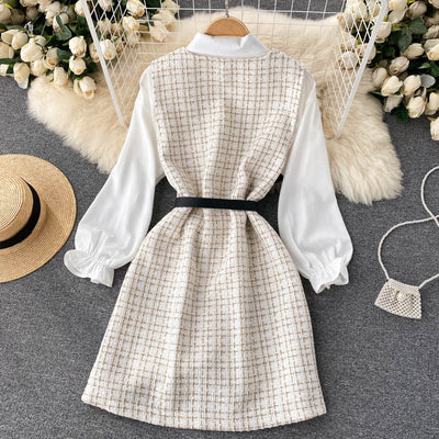 Vestido Houndstooth con Tirantes y Mangas Puff - Image 36