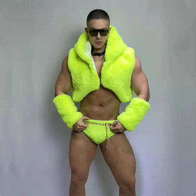 Chaleco de Pelaje Fluorescente Verde Hip-hop Jazz para Hombre y Mujer - Image 5