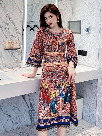 Vestido Largo Elegante Palace con Manga Larga para Mujer