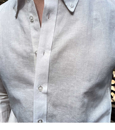Camisa Casual Hombre Algodón Lino Manga Larga Color Sólido - Image 14