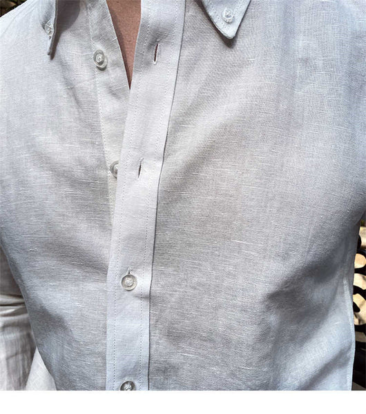 Camisa Casual Hombre Algodón Lino Manga Larga Color Sólido - Image 14