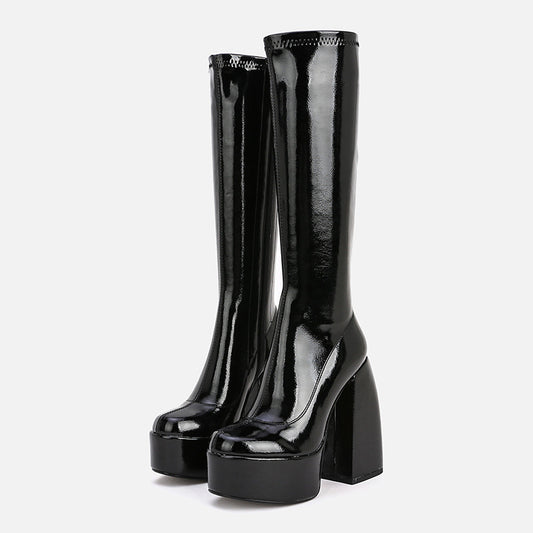 Botas Altas de Plataforma con Tacón Grueso y Punta Redonda