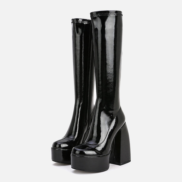 Botas Altas de Plataforma con Tacón Grueso y Punta Redonda