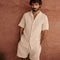 Conjunto de Dos Piezas Hombre: Camisa Suelta Waffle y Shorts Cuello Cubano Francés