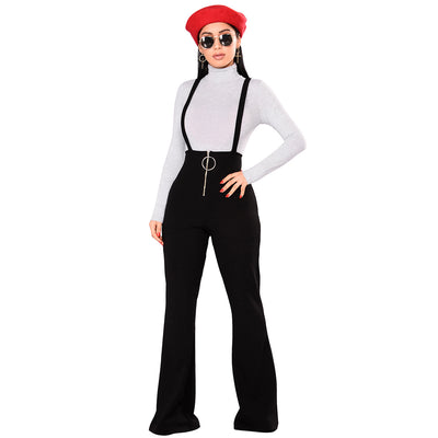 Pantalón Acampanado de Cintura Alta con Tirantes y Botones Grandes - Image 5