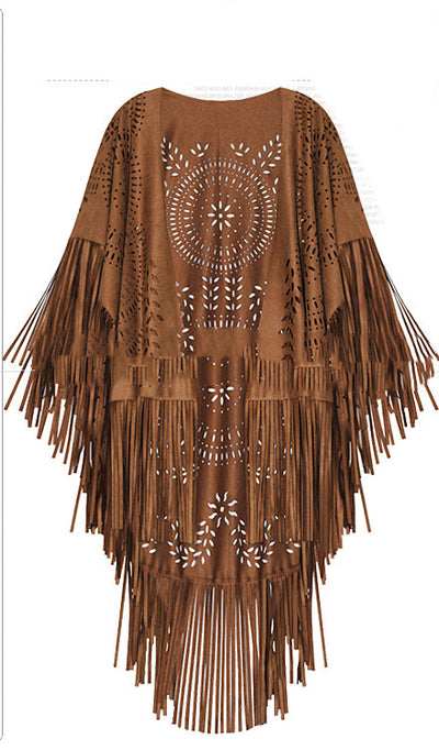 Chaqueta Corta de Gamuza con Flecos Calados para Mujer - Image 4