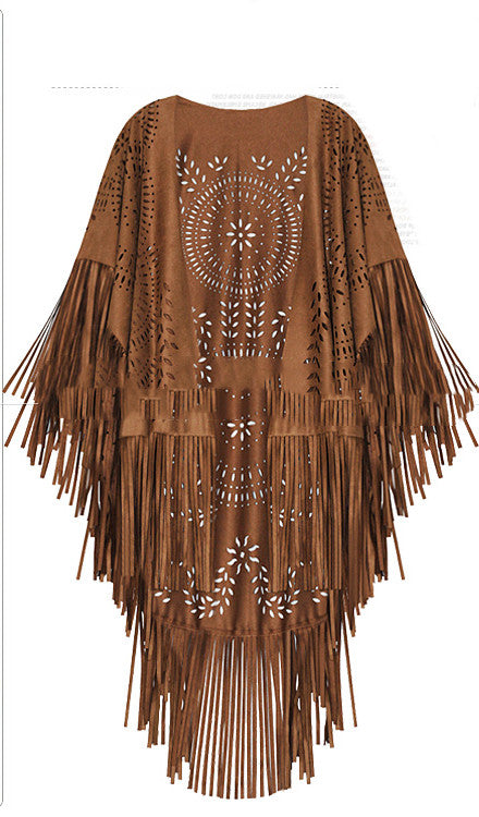 Chaqueta Corta de Gamuza con Flecos Calados para Mujer - Image 4