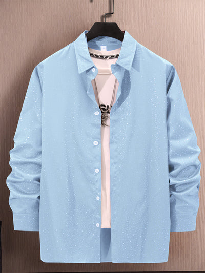Camisa Casual de Manga Larga con Estampado Lunares Bronceado - Image 7