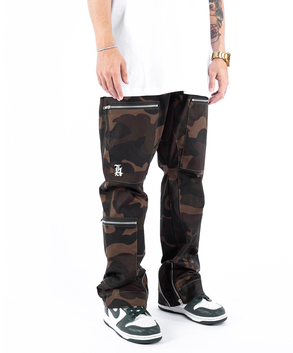 Pantalones Acampanados Camuflaje Retro con Bolsillos Cremallera - Estilo Street Unisex