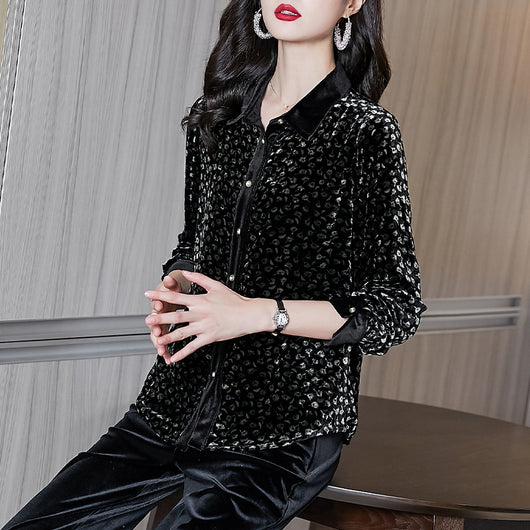 Blusa Larga de Terciopelo Dorado Estilo Francés para Mujer - Image 3