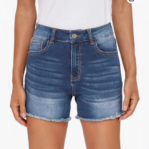 Shorts Denim Talle Alto Ajustado con Flecos - Versátil para Mujer - Image 2