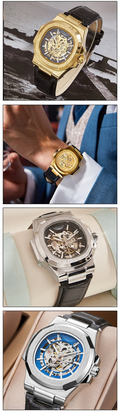 Reloj Mecánico Impermeable para Hombre con Correa de Cuero Barril - Image 11