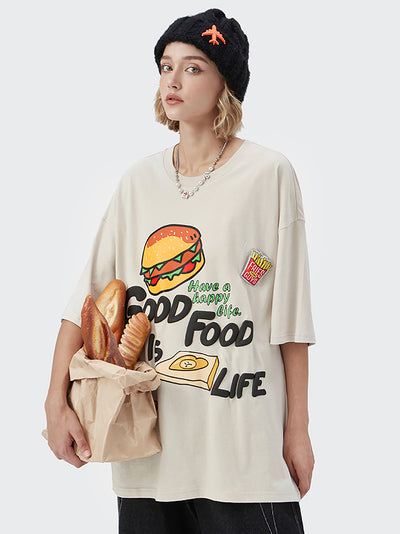Playera Holgada Estampado Hamburguesa y Papas Fritas Cartoon - Image 10