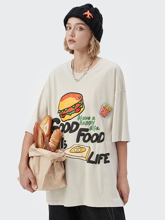 Playera Holgada Estampado Hamburguesa y Papas Fritas Cartoon - Image 10