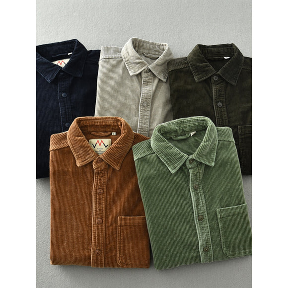 Camisa Casual de Pana Suelta Retro para Hombre