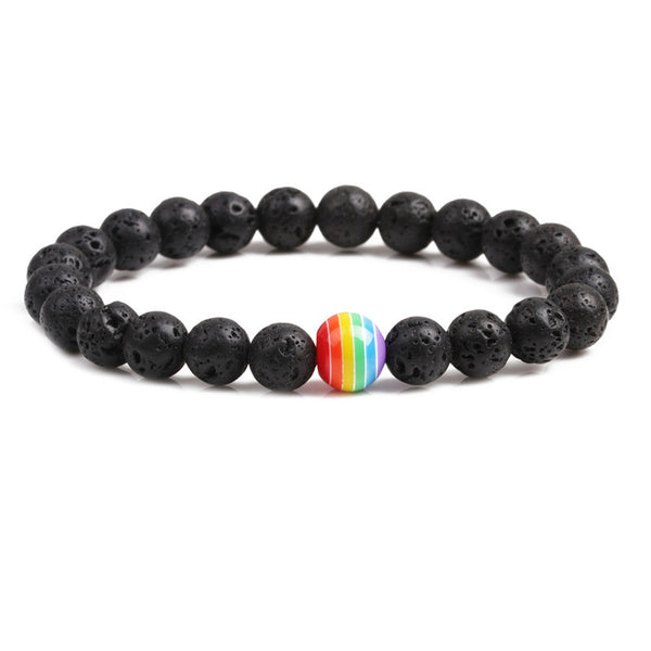 Pulsera de Pareja Piedra Volcánica con Chakras Arcoíris - Image 7