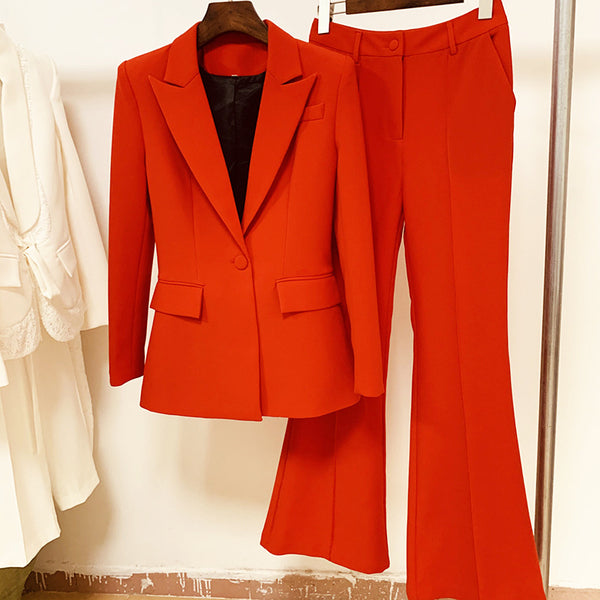 Traje Ejecutivo Mujer con Pantalón Acampanado y Saco de Botón Único - Image 6