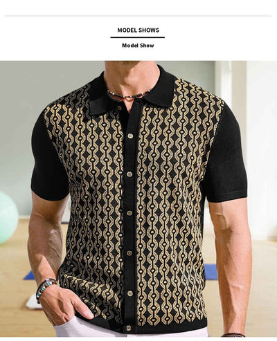 Cardigan Jacquard de Lino Tencel Manga Corta para Hombre - Image 21