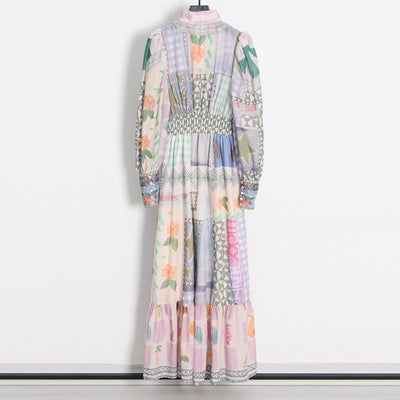 Vestido Largo Estilo Resort con Cuello de Pie y Mangas Largas Estampado para Mujer - Image 11