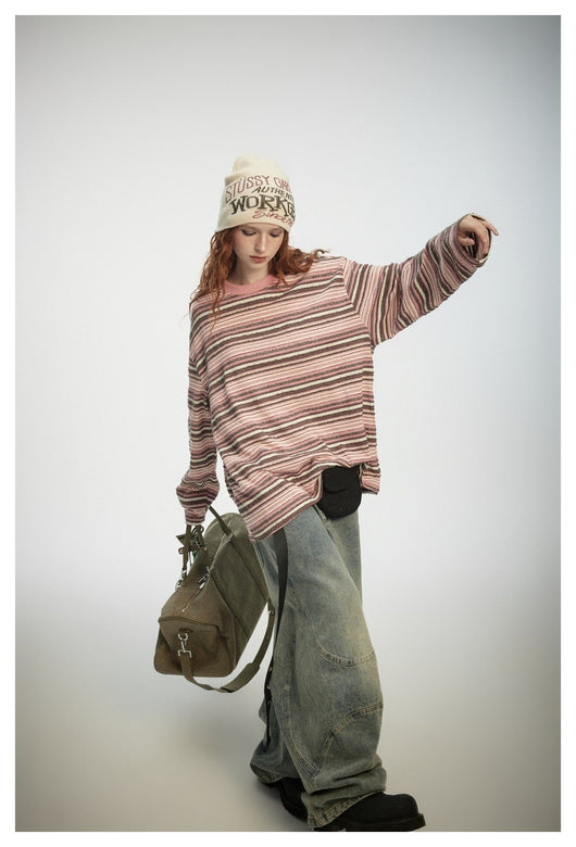 Camiseta a Rayas de Manga Larga - Sudadera Versátil para Hombre y Mujer - Image 49