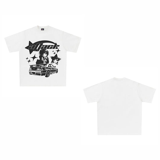 Playera Blanca Oversized Estilo Harajuku con Patrón Anime - Image 6