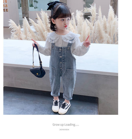 Conjunto Infantil: Overol Denim con Blusa de Encaje - Image 14
