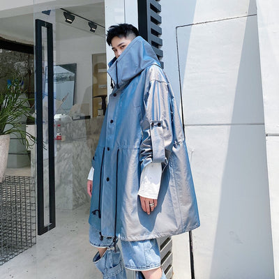 Cortaviento Impermeable con Capucha y Efecto Iridiscente Azul Eléctrico para Hombre - Image 8