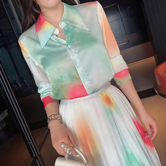 Conjunto de Falda y Blusa Estilo Occidental - Diseño Estampado y Plisado Elegante - Image 5