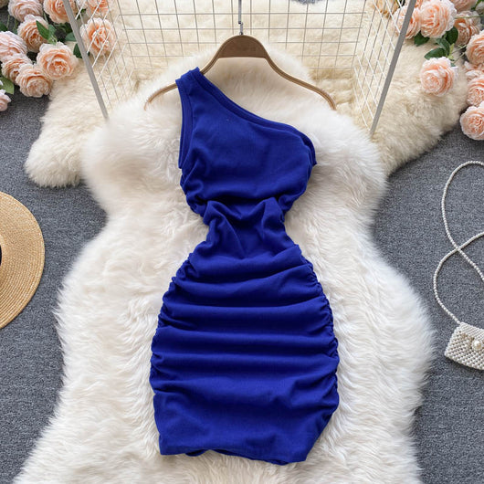 Vestido Tubo Plisado con Hombro Inclinado - Diseño Elegante en Colores Sólidos - Image 18