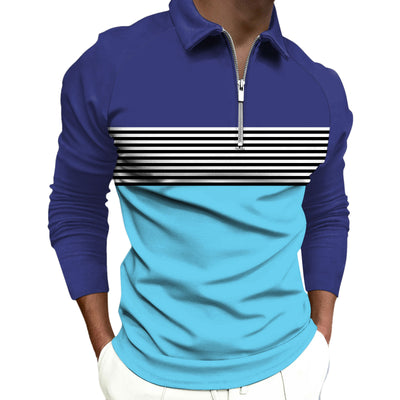 Polo Raglan de Rayas Negras con Cierre y Cuello Solapa Manga Larga para Hombre - Image 3